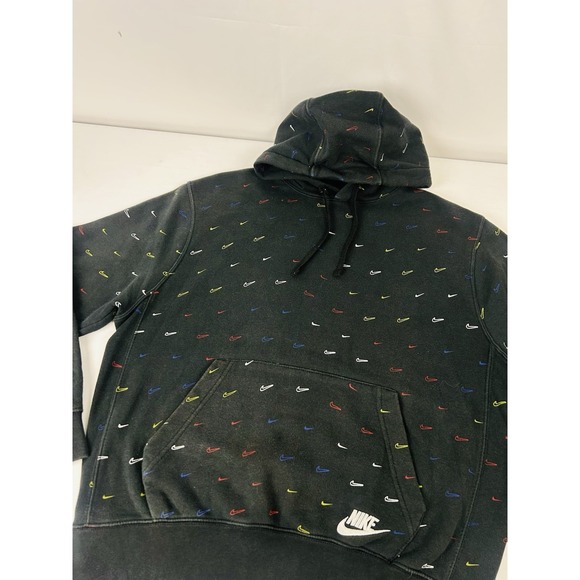 Nike Other - Nike Sportswear Club Fleece Allover Printed Swoosh Hoodie Mens Medium Black